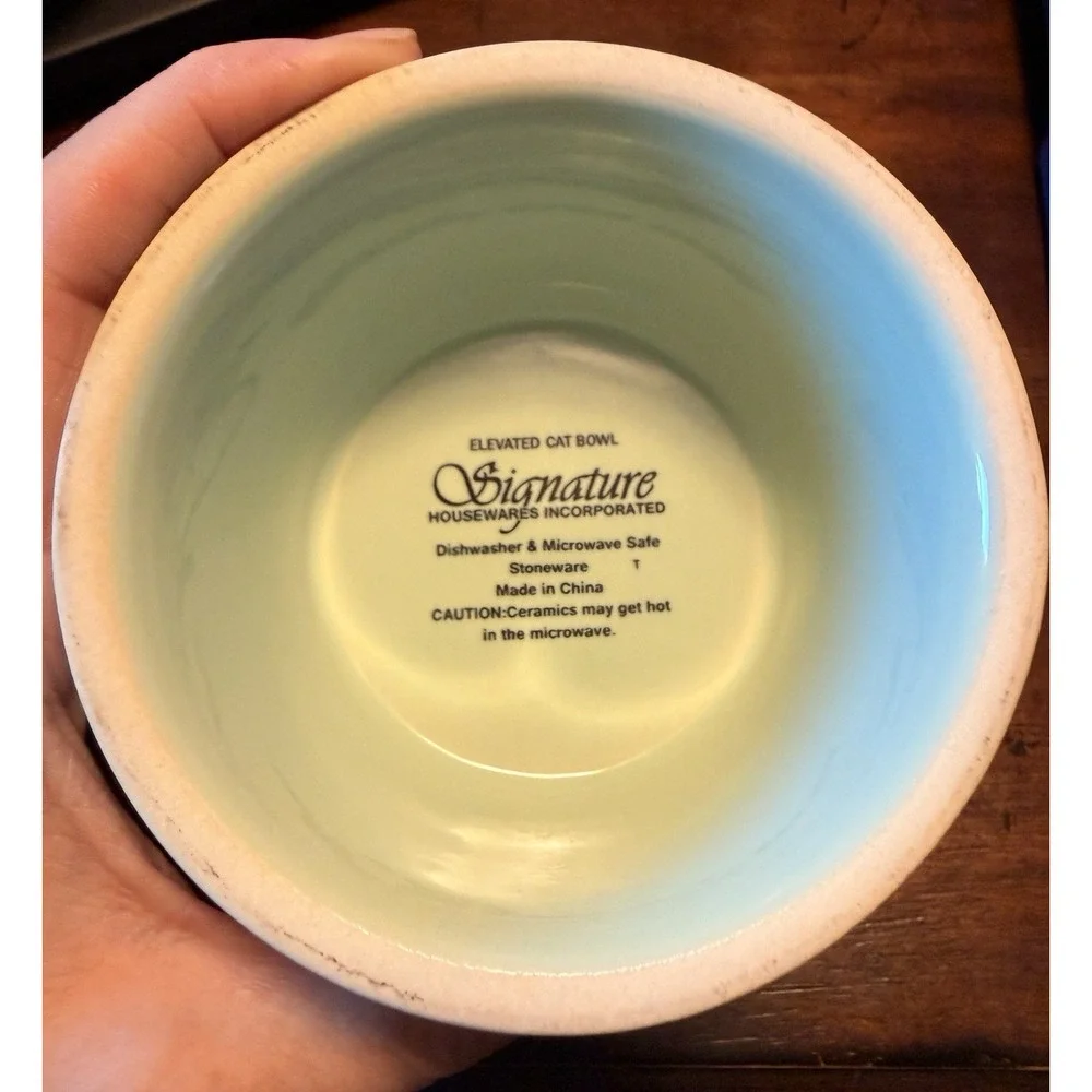 Signature Housewares Elevated Cat Bowl GREEN Food/Water Dish Small